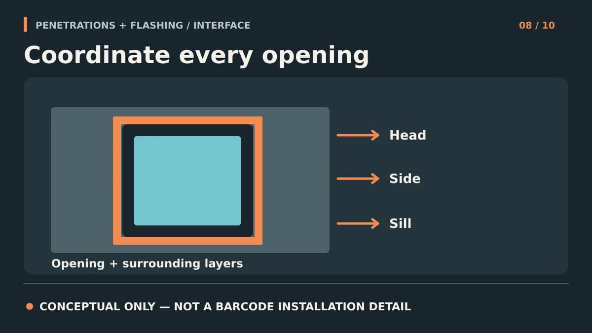 Conceptual opening diagram identifying head, side, and sill coordination in aluminum cladding