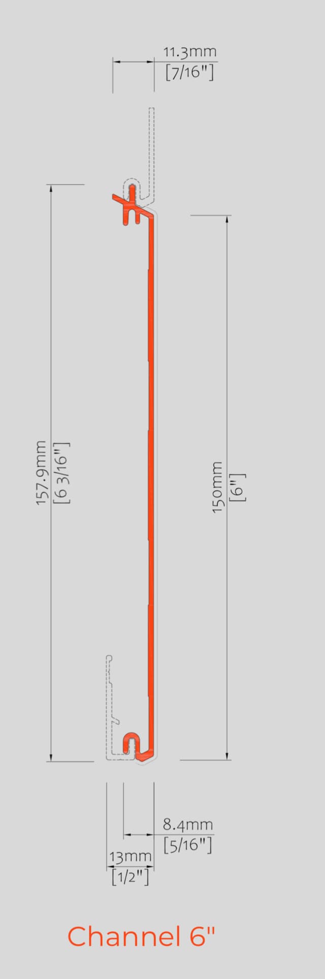 6" channel cross-section drawing