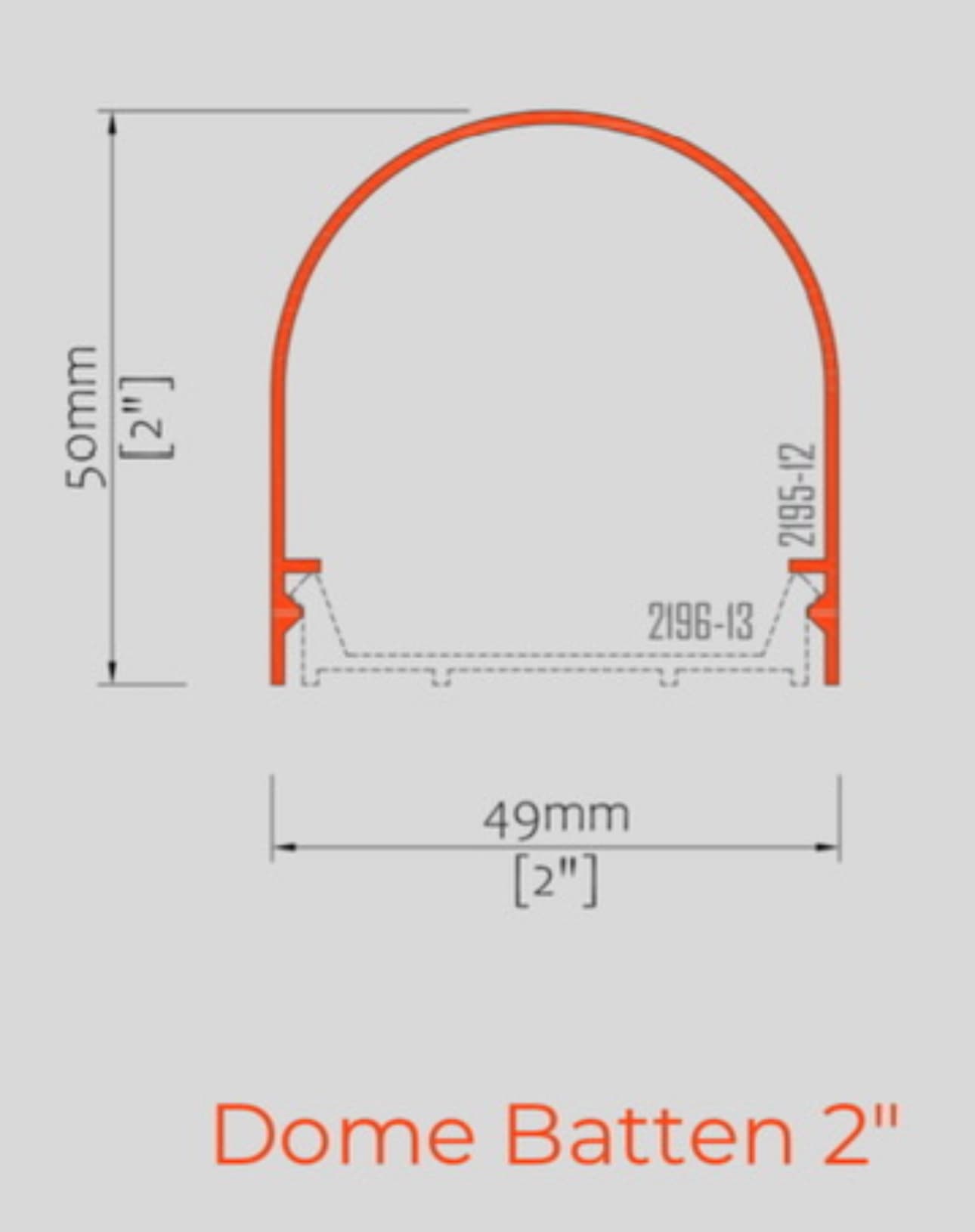 2" Dome Batten technical drawing