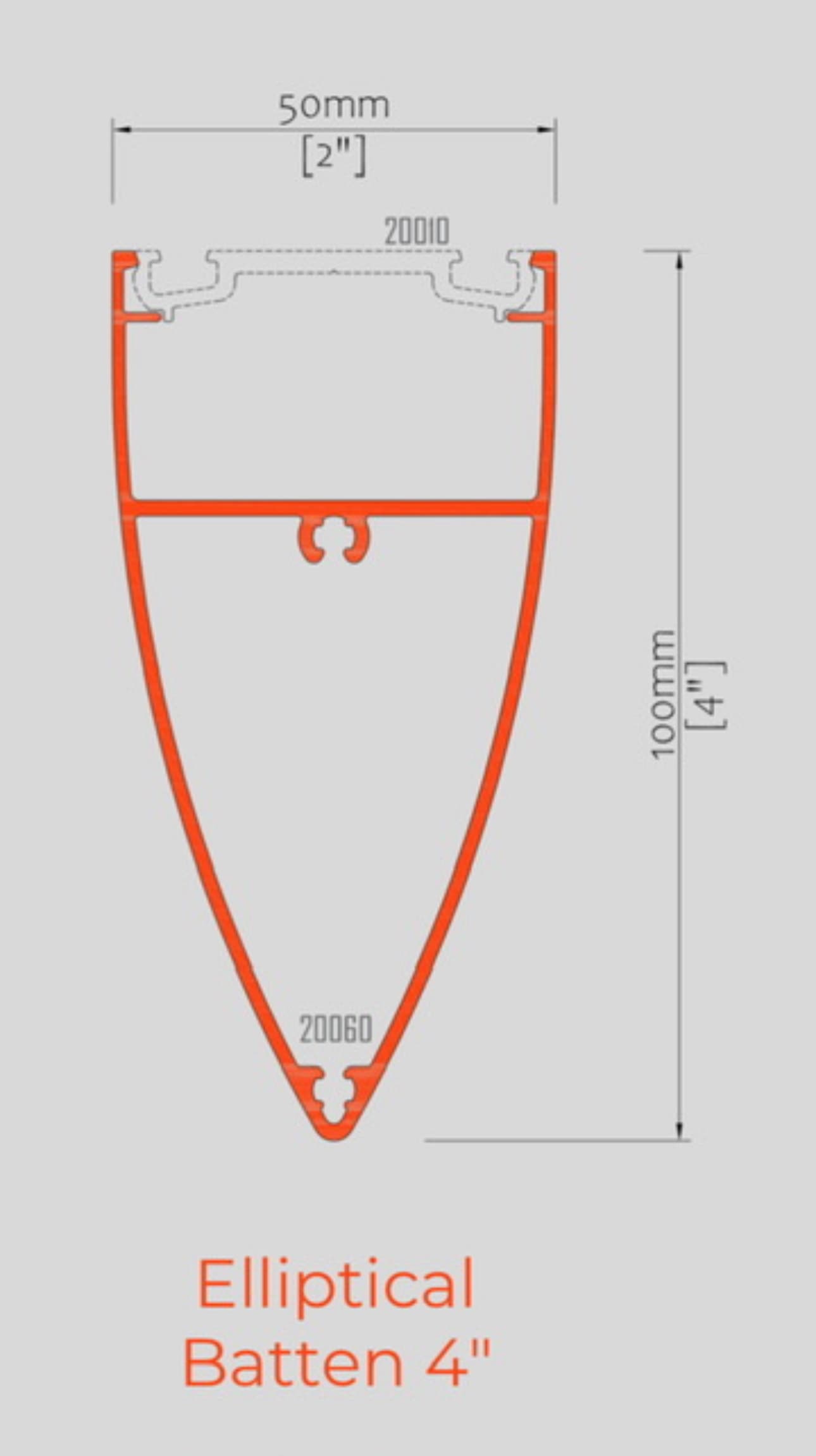4" Elliptical Batten technical drawing