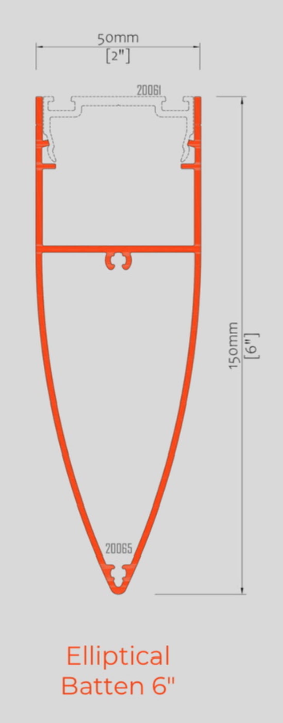 6" Elliptical Batten technical drawing