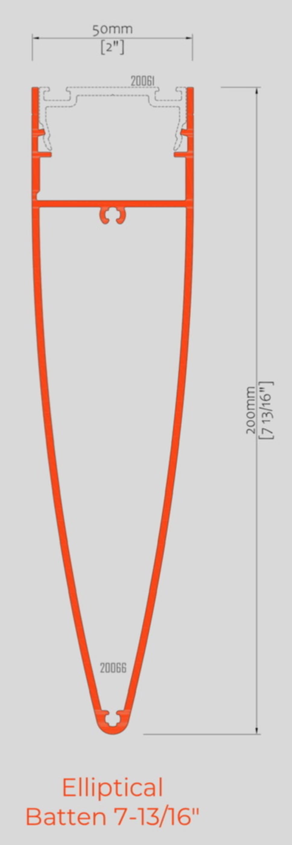 7-13/16" Elliptical Batten technical drawing