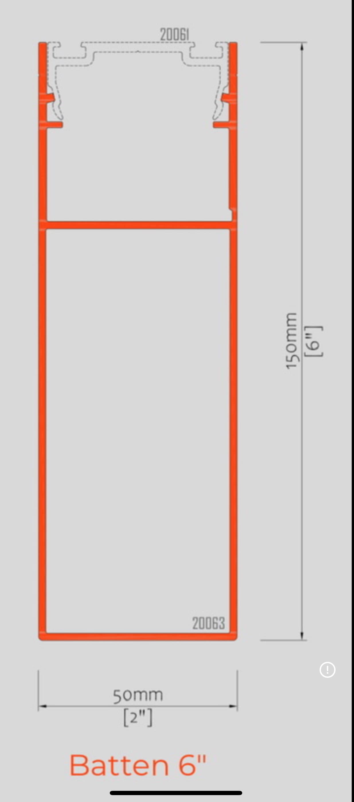 6" Standard Batten technical drawing