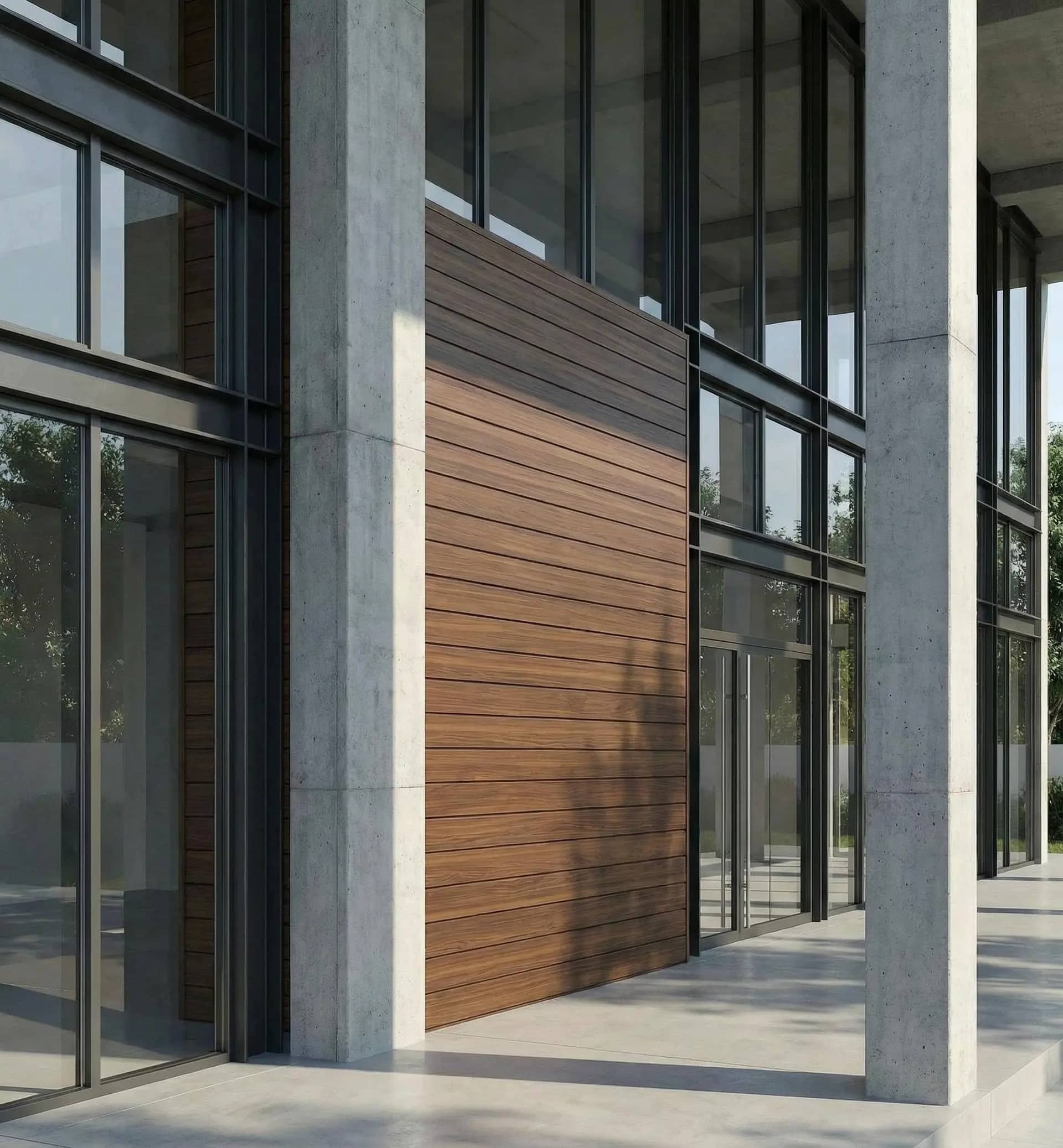 Commercial building entry with aluminum cladding details