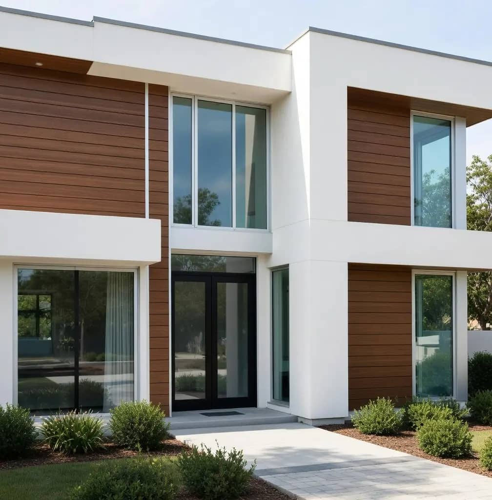 Contemporary home exterior with aluminum cladding panels