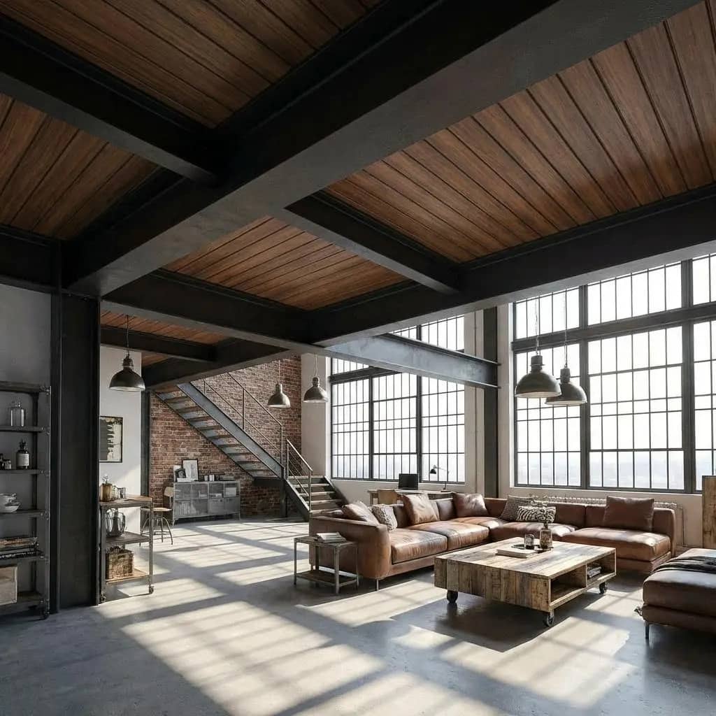 Industrial loft interior with aluminum cladding accents