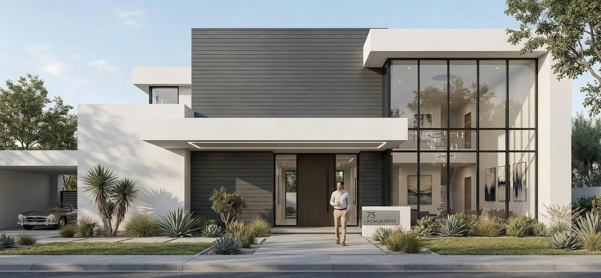 Luxury modern residence with aluminum cladding panels