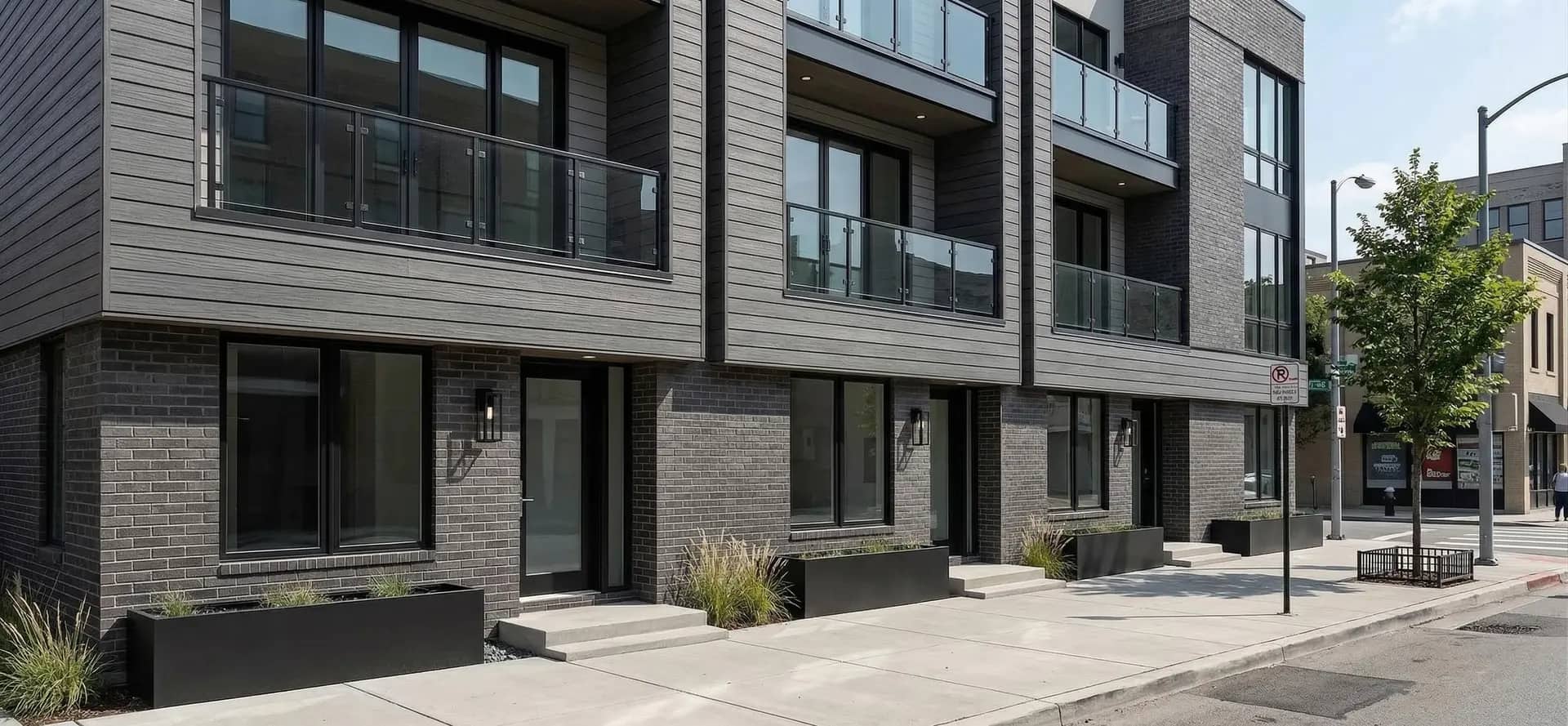Modern apartment building with aluminum cladding panels