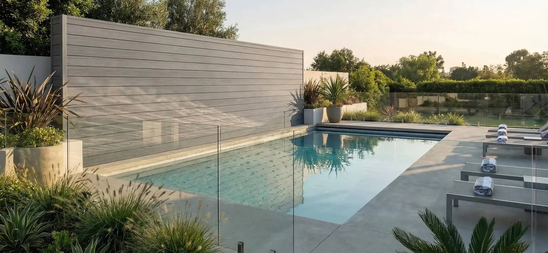 Poolside gray aluminum cladding wall