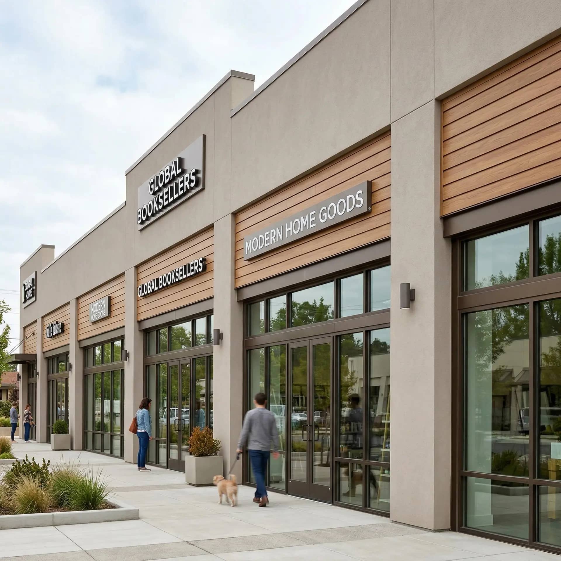 Retail storefront finished with aluminum cladding panels