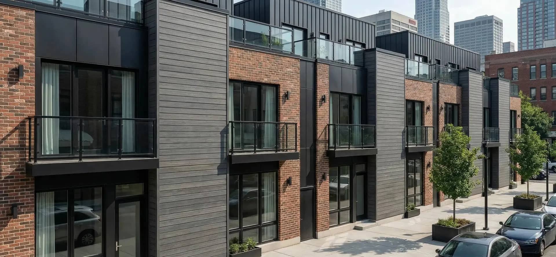 Urban townhomes with dark aluminum cladding